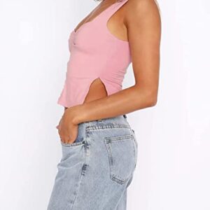 ForeFair Women Sexy Sleeveless Backless Crop Tank Top Pleated Bustier Sweetheart Neck Strappy Y2K Slits(Pink,XS)