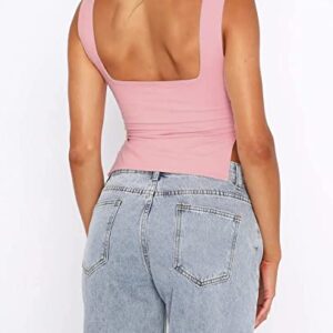 ForeFair Women Sexy Sleeveless Backless Crop Tank Top Pleated Bustier Sweetheart Neck Strappy Y2K Slits(Pink,XS)