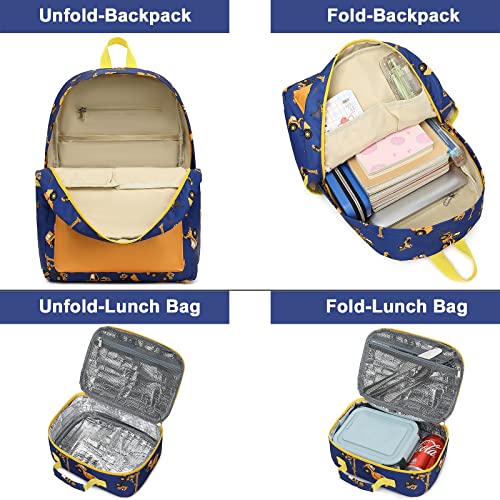 CAMTOP Backpack for Kids, Boys Preschool Backpack with Lunch Box Toddler Kindergarten Construction School Bookbag Set