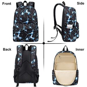 Bluboon School Backpack for Boys Teens Bookbag Travel Daypack Kids Girls Lunch Bag Pencil Case (Lightning Blue-3pcs)