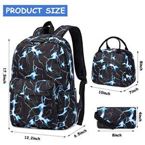 Bluboon School Backpack for Boys Teens Bookbag Travel Daypack Kids Girls Lunch Bag Pencil Case (Lightning Blue-3pcs)