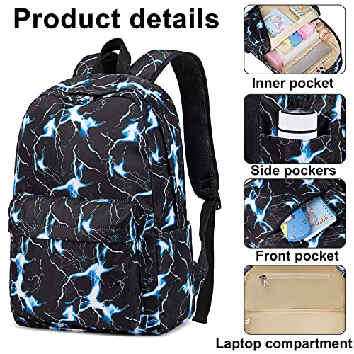 Bluboon School Backpack for Boys Teens Bookbag Travel Daypack Kids Girls Lunch Bag Pencil Case (Lightning Blue-3pcs)