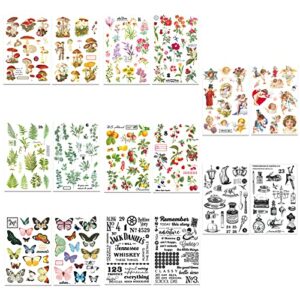 GUHAR 16 Pieces of Erasing Transfer Printing Crafts, Furniture, Butterfly Flower Stickers, Diary, Cutting and pasting Supplies, Mushroom Plant Erasing Decoration, Transfer Printing Stickers