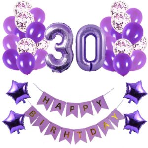 30th Birthday Party Decorations Kit Happy Birthday Banner with Number 30 Birthday Balloons for Birthday Party Supplies 30th Purple Birthday Party Pack Party Favors