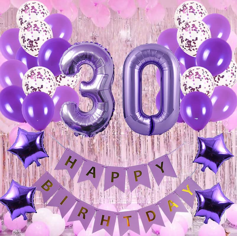 30th Birthday Party Decorations Kit Happy Birthday Banner with Number 30 Birthday Balloons for Birthday Party Supplies 30th Purple Birthday Party Pack Party Favors