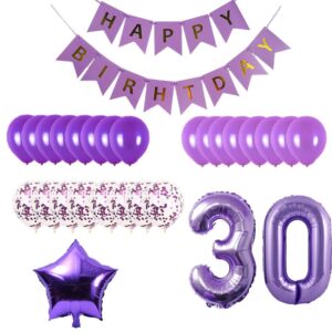 30th Birthday Party Decorations Kit Happy Birthday Banner with Number 30 Birthday Balloons for Birthday Party Supplies 30th Purple Birthday Party Pack Party Favors