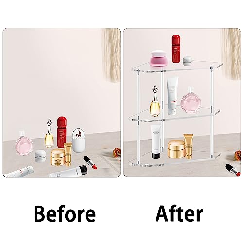 Tasybox Corner Shelf 2 Tier Bathroom Counter Organizer Acrylic Countertop Corner Shelves for Bathroom Kitchen Office Vanity Makeup Spice