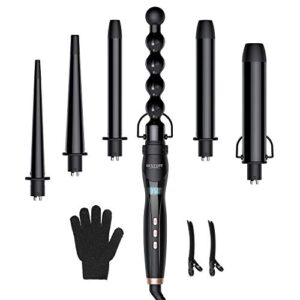 6 in 1 curling iron set - bestope pro curling wand iron with interchangeable barrels, 0.35”-1.25” hair curler wand for hairstyle, instant heat up for all hair types (9 piece set)