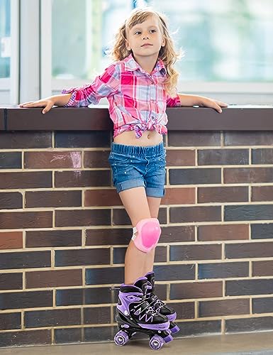 2PM SPORTS Roller Skates for Girls, 4 Size Adjustable Light up Kids Skates, Beginner Roller Skates for Boys Indoor Outdoor - Purple Large