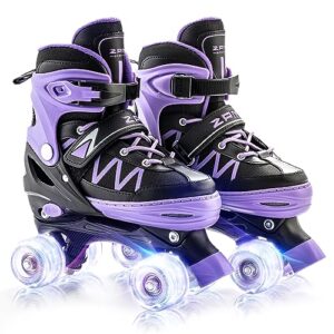 2pm sports roller skates for girls, 4 size adjustable light up kids skates, beginner roller skates for boys indoor outdoor - purple large