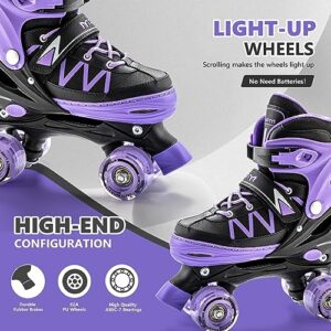 2PM SPORTS Roller Skates for Girls, 4 Size Adjustable Light up Kids Skates, Beginner Roller Skates for Boys Indoor Outdoor - Purple Large