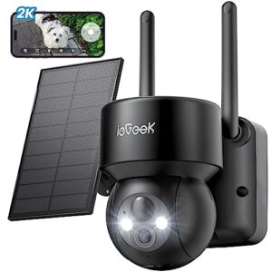 iegeek security cameras wireless outdoor - smart 2k solar wifi camera system with 360°ptz for home surveillance, battery powered cam with night vision, motion sensor, spotlight, ai, works with alexa