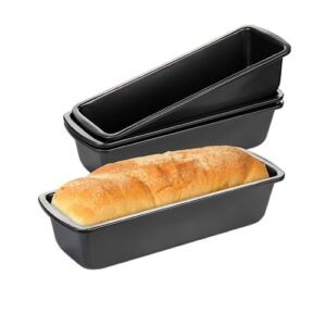coloch 4 pack metal long bread loaf pan, 10.8 x 3.7 inch carbon steel non-stick toast pan tins bakeware bread baking mold for banana bread, meatloaf, lasagna, for homemade, dark grey