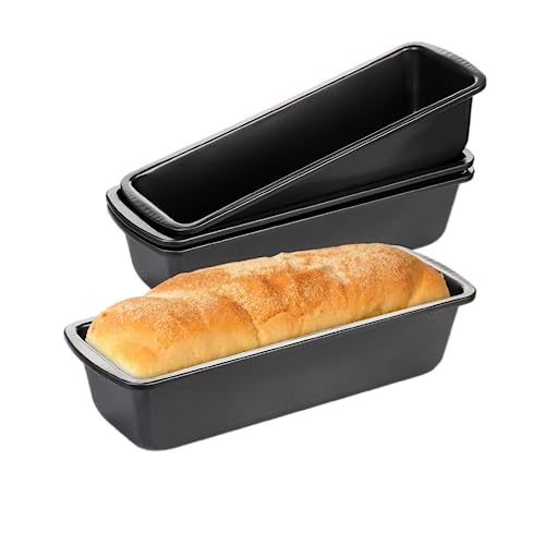 Coloch 4 Pack Metal Long Bread Loaf Pan, 10.8 x 3.7 Inch Carbon Steel Non-stick Toast Pan Tins Bakeware Bread Baking Mold for Banana Bread, Meatloaf, Lasagna, for Homemade, Dark Grey