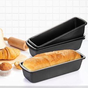 Coloch 4 Pack Metal Long Bread Loaf Pan, 10.8 x 3.7 Inch Carbon Steel Non-stick Toast Pan Tins Bakeware Bread Baking Mold for Banana Bread, Meatloaf, Lasagna, for Homemade, Dark Grey