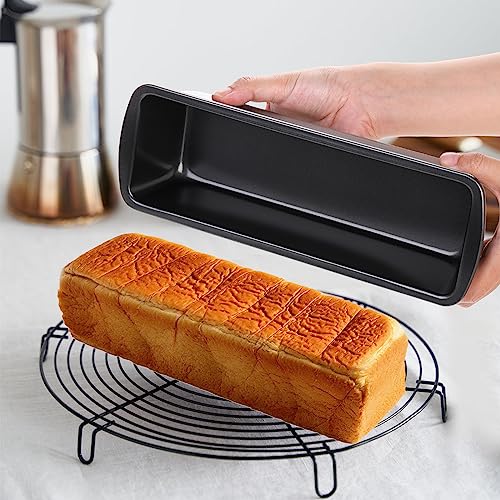 Coloch 4 Pack Metal Long Bread Loaf Pan, 10.8 x 3.7 Inch Carbon Steel Non-stick Toast Pan Tins Bakeware Bread Baking Mold for Banana Bread, Meatloaf, Lasagna, for Homemade, Dark Grey