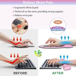 Qomalama 3-in-1 Mouse Pad with Wrist Rest Set,Wrist Support Mouse Pad+Keyboard Gel Wrist Rest+Cup Pad,Ergonomic Mouse Pad,Relieving Wrist Pain,Non-Slip,Computer Mouse Pad