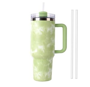 40 oz tumbler with handle, 2.0 reusable vacuum tumbler, insulated tumbler with lid and straws, insulated cup, maintains cold heat and ice for hours (tie dye green)