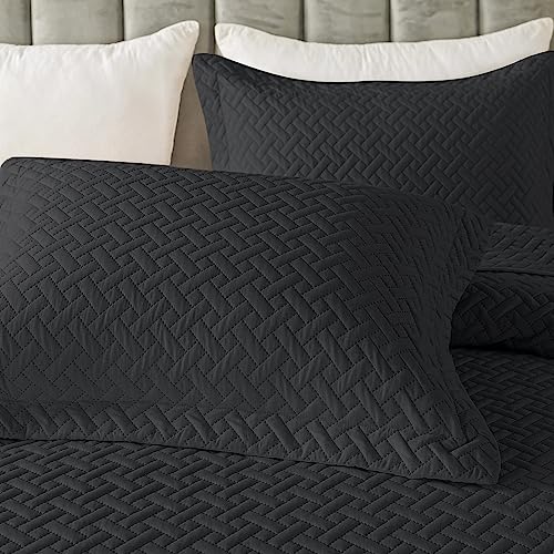 HYLEORY Quilt Set King Size - Soft Lightweight Quilts Summer Quilted Bedspreads - Reversible Coverlet Bedding Set for All Season 3 Piece (1 Quilt, 2 Pillow Shams) - Dark Grey