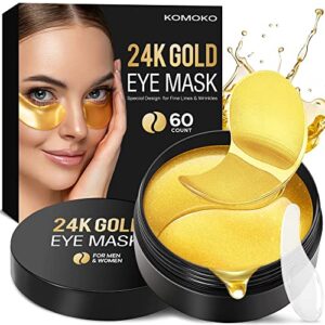 komoko 24k gold under eye patches (60 count), skin care, golden under eye mask anti-aging collagen & amino acid, eye mask for removing dark circles, puffiness and wrinkles, refresh your under eye skin