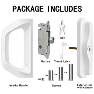 EASILOK Sliding Glass Door Lock, Patio Door Handle Set with Key Cylinder & Mortise Lock Patio Door Lock Replacement Convertible Fits Door Thickness from 1-1/2" to 2-4/25",3-15/16''Screw Hole Spacing