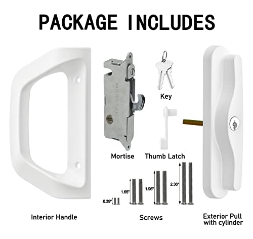 EASILOK Sliding Glass Door Lock, Patio Door Handle Set with Key Cylinder & Mortise Lock Patio Door Lock Replacement Convertible Fits Door Thickness from 1-1/2" to 2-4/25",3-15/16''Screw Hole Spacing