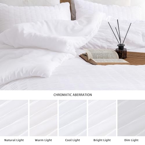 Andency White Twin Size Comforter Set, 2 Pieces Bedding Comforter Sets (1 Seersucker Textured Comforter & 1 Pillowcase), Lightweight Microfiber Down Alternative Bed Set (66x90 inches)