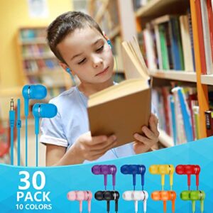 OSSZIT Earbuds Bulk 30 Pack,Wholesale Bulk Headphones Wired Earphones with 3.5 mm Jack Multi Colored Individually Bagged Perfect for Classroom Kids School Students Children and Adult