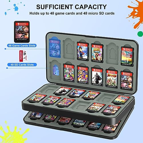 Paobas 48 Slot Game Card Case for Nintendo Switch Game Cards and Mirco SD Memory Cards, Portable Switch Lite/OLED Game Memory Card Storage Holder