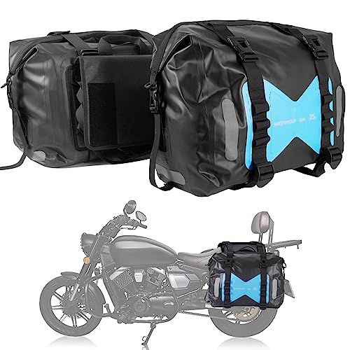 INNOGLOW Motorcycle Saddlebags Waterproof Motorcycle Saddle Bags 500D PVC Motorcycle Dry Bag Zipper Closure Side Bags Luggage Bags Universal for Motorcycle Motorbike Bicycle, 50L Blue