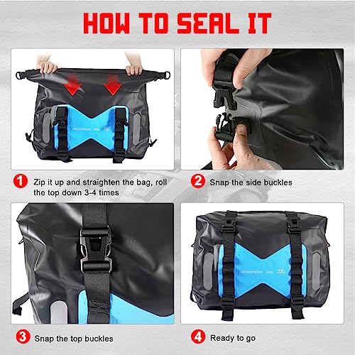 INNOGLOW Motorcycle Saddlebags Waterproof Motorcycle Saddle Bags 500D PVC Motorcycle Dry Bag Zipper Closure Side Bags Luggage Bags Universal for Motorcycle Motorbike Bicycle, 50L Blue