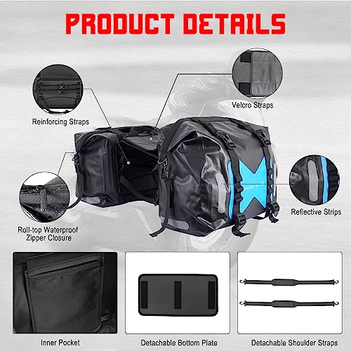 INNOGLOW Motorcycle Saddlebags Waterproof Motorcycle Saddle Bags 500D PVC Motorcycle Dry Bag Zipper Closure Side Bags Luggage Bags Universal for Motorcycle Motorbike Bicycle, 50L Blue