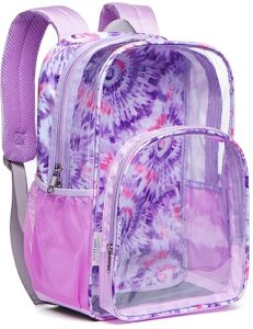 bluefairy clear backpack for girls stadium approved heavy duty pvc transparent book bag cute see through bag for school events travel gifts 17 inch laege purple