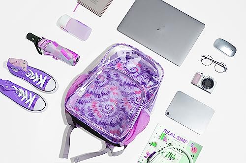 BLUEFAIRY Clear Backpack for Girls Stadium Approved Heavy Duty PVC Transparent Book Bag Cute See Through Bag for School Events Travel Gifts 17 Inch Laege Purple