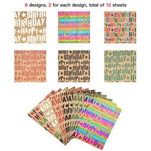 RUSPEPA Kraft Wrapping Paper Sheets - Birthday Greeting Design - 12 Folded Sheets-19.68 X27.5 Inch