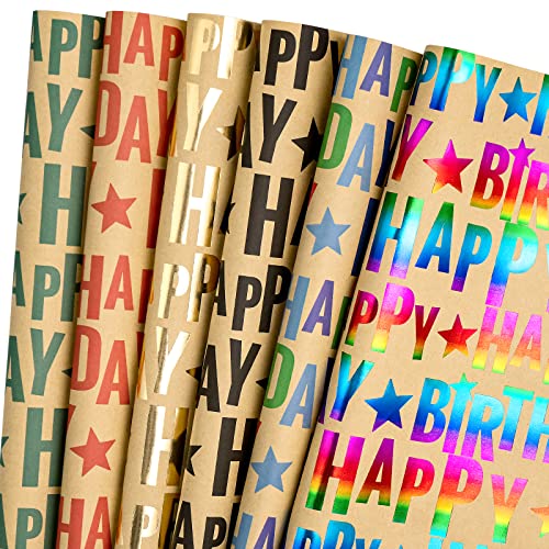 RUSPEPA Kraft Wrapping Paper Sheets - Birthday Greeting Design - 12 Folded Sheets-19.68 X27.5 Inch