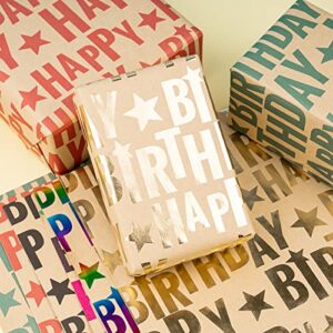 RUSPEPA Kraft Wrapping Paper Sheets - Birthday Greeting Design - 12 Folded Sheets-19.68 X27.5 Inch