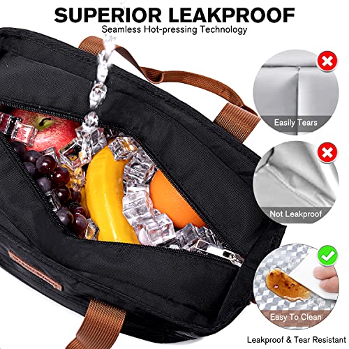 Fresh-flash Lunch Bag for Women Men Work, Large Insulated Lunch box, Leakproof Lunch Tote Bag Reusable Lunch Cooler with Removable Shoulder Strap, Side Pockets for Adults Picnic Camping-Black