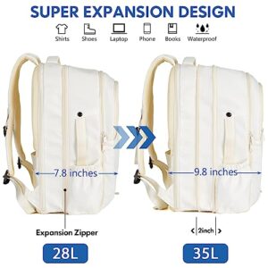 Carry on Backpack for Women, 35L Flight Approved Travel Backpack, Expandable Personal Item Backpack, Water Resistant Lightweight Business College Laptop Daypack Weekender Carry on Bag, Beige
