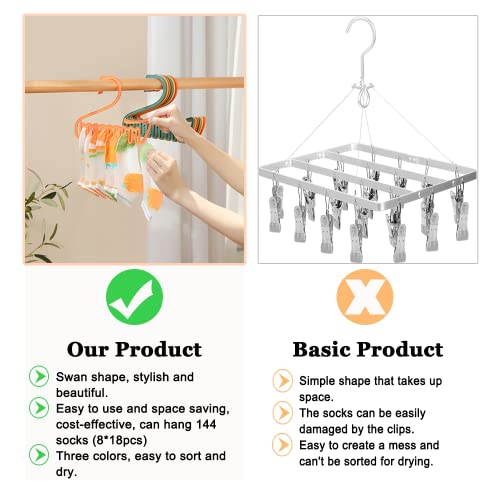 Musibo 18Pcs Drying Rack, Sock Hanger, Portable Clothes Hanger, Windproof Underwear Hanger, Total 144 Clip Holes, for Drying Socks, Bra, Baby Clothes and Small Laundry Items