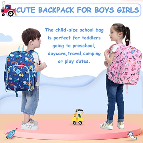 VASCHY Toddler Kids backpacks, Cute Lightweight Water Resistant Preschool Kindergarten Daypack SchoolBag Boolbag for Boys Construction Cars