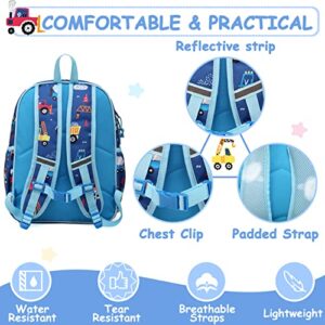 VASCHY Toddler Kids backpacks, Cute Lightweight Water Resistant Preschool Kindergarten Daypack SchoolBag Boolbag for Boys Construction Cars