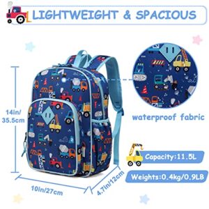 VASCHY Toddler Kids backpacks, Cute Lightweight Water Resistant Preschool Kindergarten Daypack SchoolBag Boolbag for Boys Construction Cars