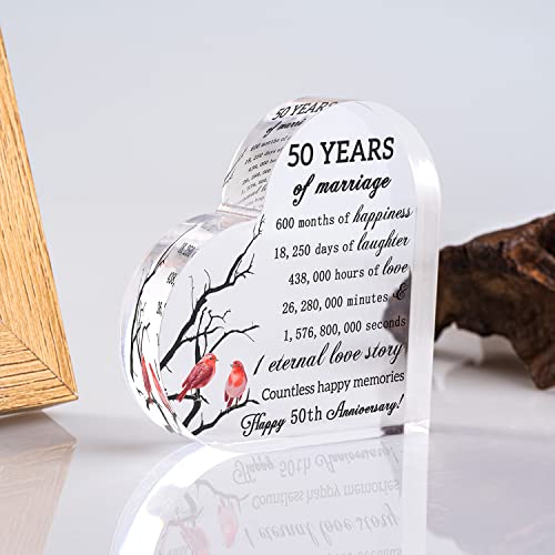 culivis 50th Anniversary for Wife Gifts from Husband Crystal Heart Decoration Happy Anniversary for Wife Parent Couple Women Mom 50 Anniversary Golden Wedding Gift Box with Card