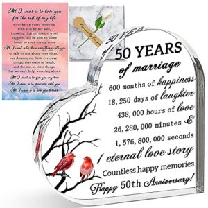 culivis 50th anniversary for wife gifts from husband crystal heart decoration happy anniversary for wife parent couple women mom 50 anniversary golden wedding gift box with card