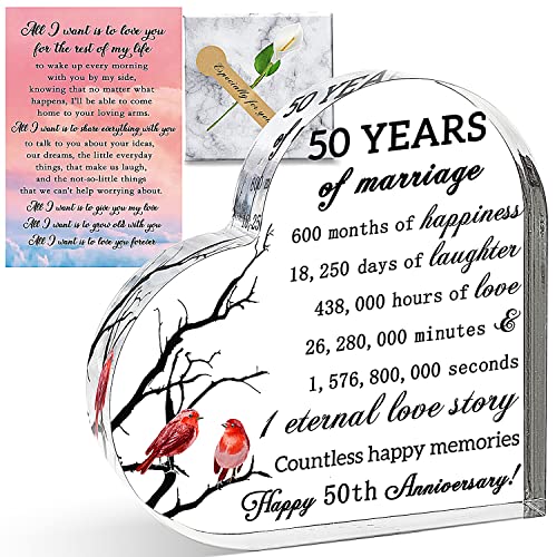 culivis 50th Anniversary for Wife Gifts from Husband Crystal Heart Decoration Happy Anniversary for Wife Parent Couple Women Mom 50 Anniversary Golden Wedding Gift Box with Card