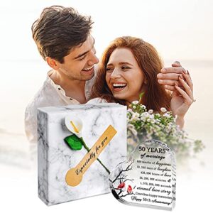 culivis 50th Anniversary for Wife Gifts from Husband Crystal Heart Decoration Happy Anniversary for Wife Parent Couple Women Mom 50 Anniversary Golden Wedding Gift Box with Card