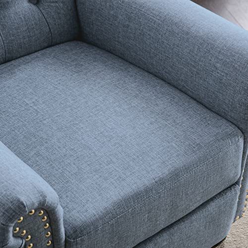 P PURLOVE Pushback Linen Tufted Recliner Single Sofa,Recliner Chair Sleeper with Nailheads,Adjustable Recliner for Living Room, Bedroom, Office, Blue