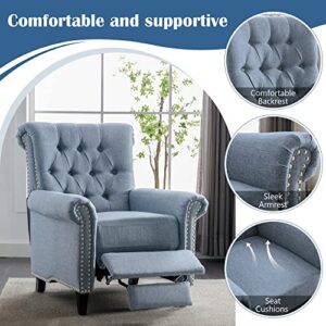 P PURLOVE Pushback Linen Tufted Recliner Single Sofa,Recliner Chair Sleeper with Nailheads,Adjustable Recliner for Living Room, Bedroom, Office, Blue