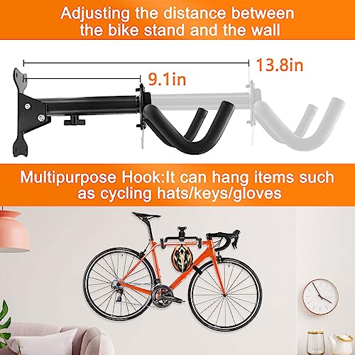 CUCESH Bike Wall Mount Hanger 2 Pack .Horizontal Indoor Bicycle Storage Rack. Cycling Wall Mounted Holder Hook for Road, Mountain or Hybrid Bikes in Garage or Home